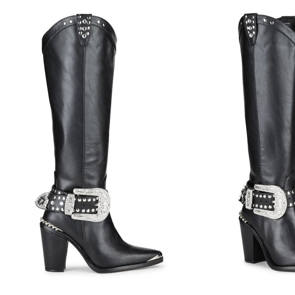 Sharp Sheriff Shine Knee High Boots - Black